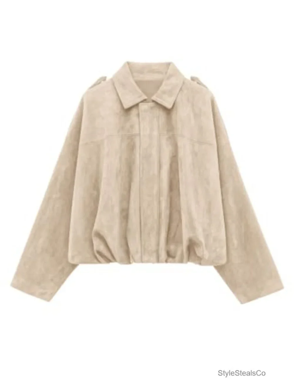 Faux Suede Cropped Bomber Jacket Women Oversized Zip Fall Winter